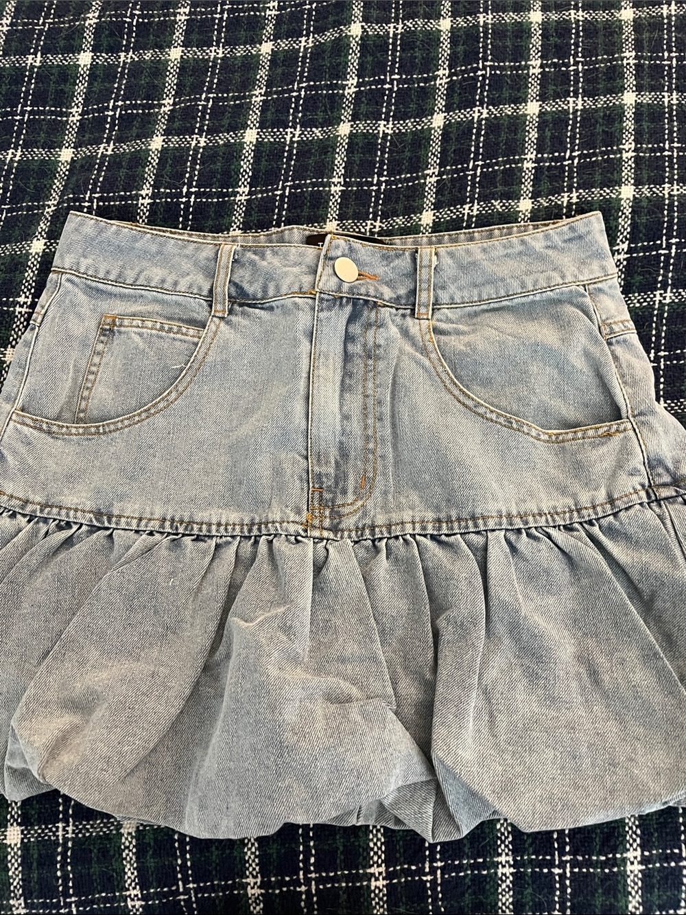 Light Blue Denim Ruffle Bubble Mini Skirt Size Small NWOT